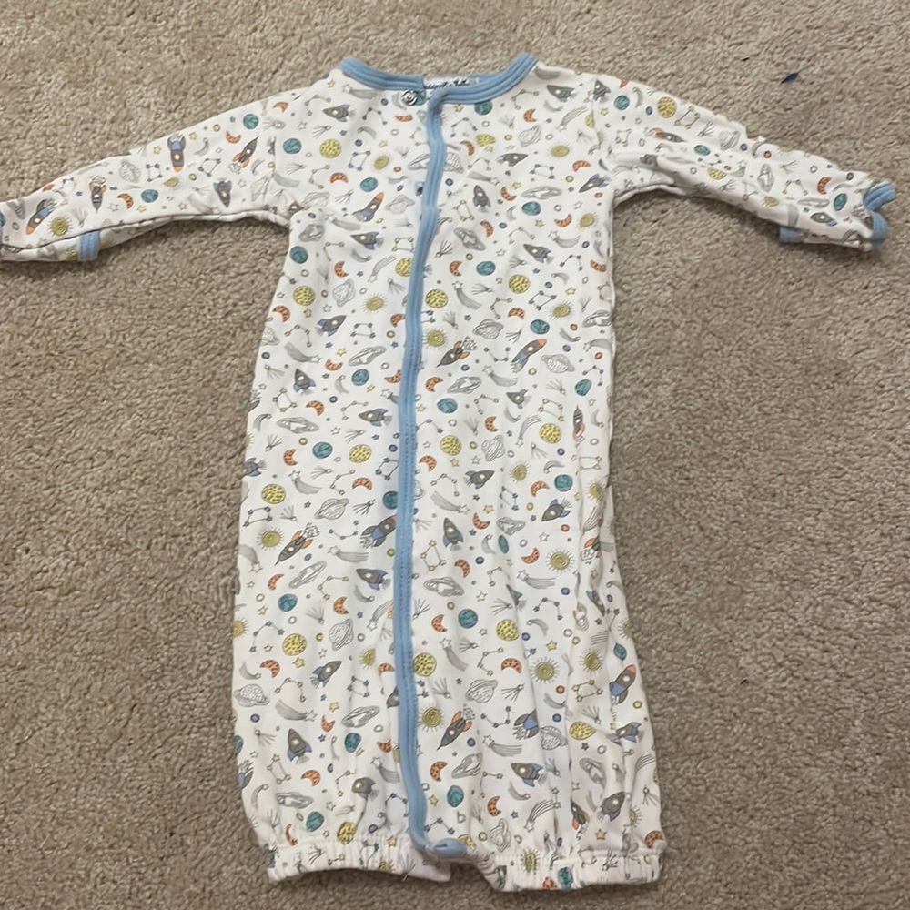 Space themed convertible magnolia baby gown.